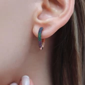 3 Boyutlu Renkli Zirkon Taşlı Kalp Gümüş Küpe thumbnail 3