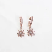 Zirkon Taşlı Kutup Yıldızı Rose Gold Kaplama Gümüş Küpe thumbnail 3