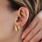 Gold Kaplama Katlı Gümüş Halka Küpe thumbnail 3