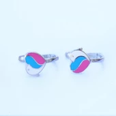 Üç Renkli Kalpli Mine İşli Gümüş Çocuk Küpesi thumbnail 1