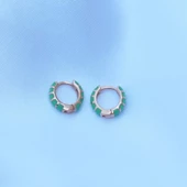 Yeşil Mine İşli Rose Gold Kaplama Gümüş Küpe thumbnail 2