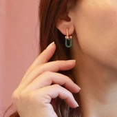 Yeşil Zirkon Taşlı Tif Model Rose Gold Kaplama Gümüş Küpe thumbnail 2