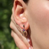 Renkli Zirkon Taşlı Çiçek Detaylı Ay Modeli Rose Gold Kaplama Gümüş Küpe thumbnail 2