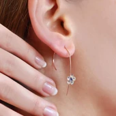 Çiçek Swarovski Taşlı Rose Gold Kaplama Gümüş Çengel Küpe thumbnail 1