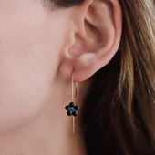 Çiçek Siyah Swarovski Taşlı Rose Gold Kaplama Gümüş Çengel Küpe thumbnail 1