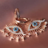 Zirkon Taşlı Göz Modeli Rose Gold Kaplama Gümüş Küpe thumbnail 2