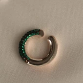 Yuvarlak Yeşil Zirkon Taşlı Gümüş Kıkırdak Küpe thumbnail 3