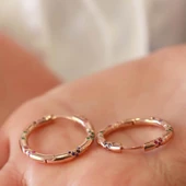 Renkli Zirkon Taşlı Apm Modeli Rose Gold Kaplama Halka Gümüş Küpe thumbnail 3