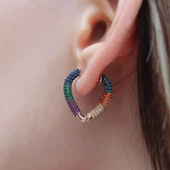 3 Boyutlu Renkli Zirkon Taşlı Kalp Gümüş Küpe thumbnail 1