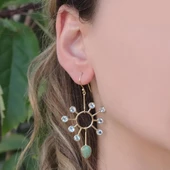 Aventurin Taşlı Gold Kaplama Doğal Taş Gümüş Küpe thumbnail 1