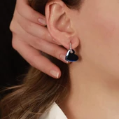 Kalp Figürlü Mavi Metalik Gümüş Küpe - 2