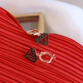 Elmas Simgeli Siyah Zirkon Taşlı Rose Gold Kaplama Gümüş Küpe thumbnail 2