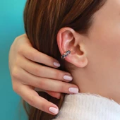 Rose Gold Kaplama Renkli Zirkon Taşlı Yuvarlak Gümüş Kıkırdak Küpe thumbnail 1