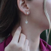 Pear Kesim 3,87 Karat Gold Kaplama Sky Diamond Gümüş Küpe thumbnail 2