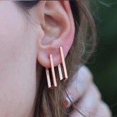 Rose Gold Kaplama Dikdörtgen Halka Gümüş Halka Küpe thumbnail 1