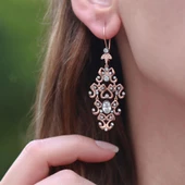 Dantel Desen Zirkon Taşlı Rose Gold Kaplama Gümüş Küpe thumbnail 1