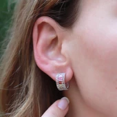 Renkli Baget Taşlı Gümüş Küpe thumbnail 1