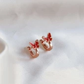 Kırmızı Kelebek Model Mini Zirkon Taşlı Rose Gold Kaplama Gümüş Çocuk Küpesi thumbnail 1
