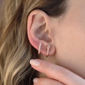 Yılan Kırmızı Zirkon Taşlı Rose Gold Kaplama Gümüş Küpe thumbnail 3