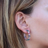 Renkli Baget Taşlı Halka Gümüş Küpe thumbnail 1