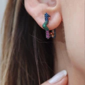 3 Boyutlu Gökkuşağı Yıldız Gümüş Küpe thumbnail 1