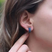 Nano Taşlı Rose Gold Kaplama 5 Sıra Tamtur Gümüş Küpe - 1