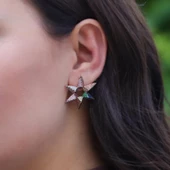 Renkli Zirkon Taşlı Gümüş Yıldız Küpe thumbnail 2