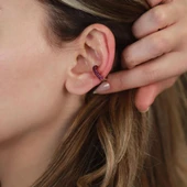 Yuvarlak Mor Zirkon Taşlı Rose Gold Kaplama Gümüş Kıkırdak Küpe thumbnail 1