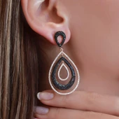 Siyah Zirkon Taşlı Rose Gold Kaplama Damla Model Gümüş Küpe thumbnail 1