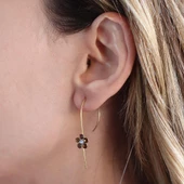 Çiçek Swarovski Taşlı Gold Kaplama Gümüş Çengel Küpe thumbnail 2