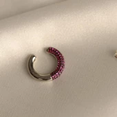 Yuvarlak Mor Zirkon Taşlı Gümüş Kıkırdak Küpe thumbnail 3