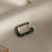 Dikdörtgen Yeşil Zirkon Taşlı Gümüş Kıkırdak Küpe thumbnail 3