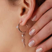 Kral Tacı Figürlü Rose Gold Kaplama Gümüş Charm Küpe thumbnail 2