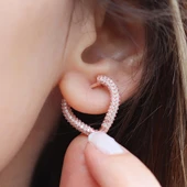 3 Boyutlu Kalp Rose Gold Kaplama Gümüş Küpe thumbnail 1