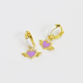 Mine İşli Gold Kaplama Melek Kanatlı Kalp Gümüş Küpe thumbnail 3