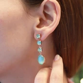 Sallantı Swarovski Taşlı Rose Gold Kaplama Gümüş Küpe thumbnail 2