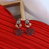 Fuşya Zirkon Taşlı Mini Melek Figürlü Rose Gold Kaplama Gümüş Küpe thumbnail 2