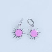 Pembe Mine İşli Güneş Gümüş Küpe thumbnail 3