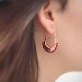 Kök Yakut Taşlı Otantik Rose Kaplama Gümüş Küpe - 1