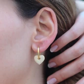 Zirkon Taşlı Gold Kaplama Kalp Gümüş Küpe thumbnail 2