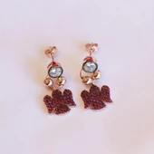 Fuşya Zirkon Taşlı Mini Melek Figürlü Rose Gold Kaplama Gümüş Küpe thumbnail 1