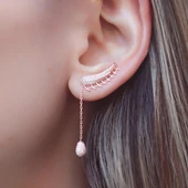 Kulağı Saran Sallantılı Zirkon Taşlı Rose Gold Kaplama Gümüş Küpe thumbnail 1
