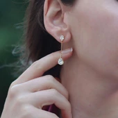 Pear Kesim 3,87 Karat Gold Kaplama Sky Diamond Gümüş Küpe thumbnail 1