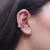 Fuşya Renkli Zirkon Rose Gold Kaplama Gümüş Kıkırdak Küpe thumbnail 2