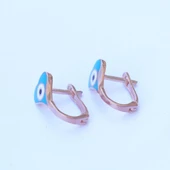 Mavi Kalpli Mine İşli Rose Gold Kaplama Gümüş Çocuk Küpesi thumbnail 3