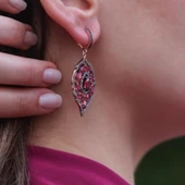 New Leaves Lal Taşlı Rose Gold Kaplama Gümüş Küpe thumbnail 2