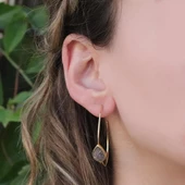 İğneli Rutil Kuvars Taşlı Gold Kaplama Halka Gümüş Küpe thumbnail 2