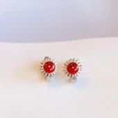 Kırmızı Mine İşli Güneş Model Gümüş Çocuk Küpesi thumbnail 1