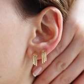 Gold Kaplama Katlı Gümüş Halka Küpe thumbnail 1