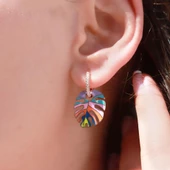 Rainbow Rose Gold Kaplama Mine İşli Yaprak Gümüş Küpe thumbnail 1